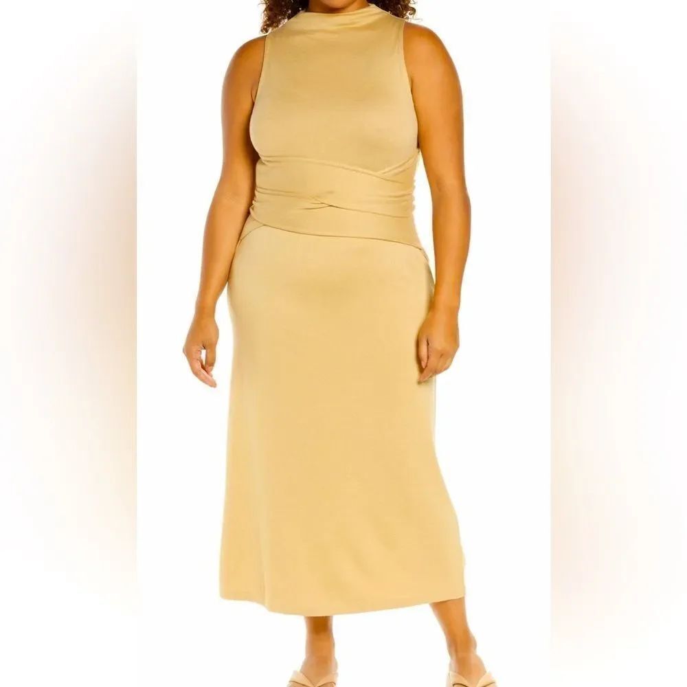 VINCE Wrap Waist Sleeveless Tencel Maxi Dress Tan XXXL